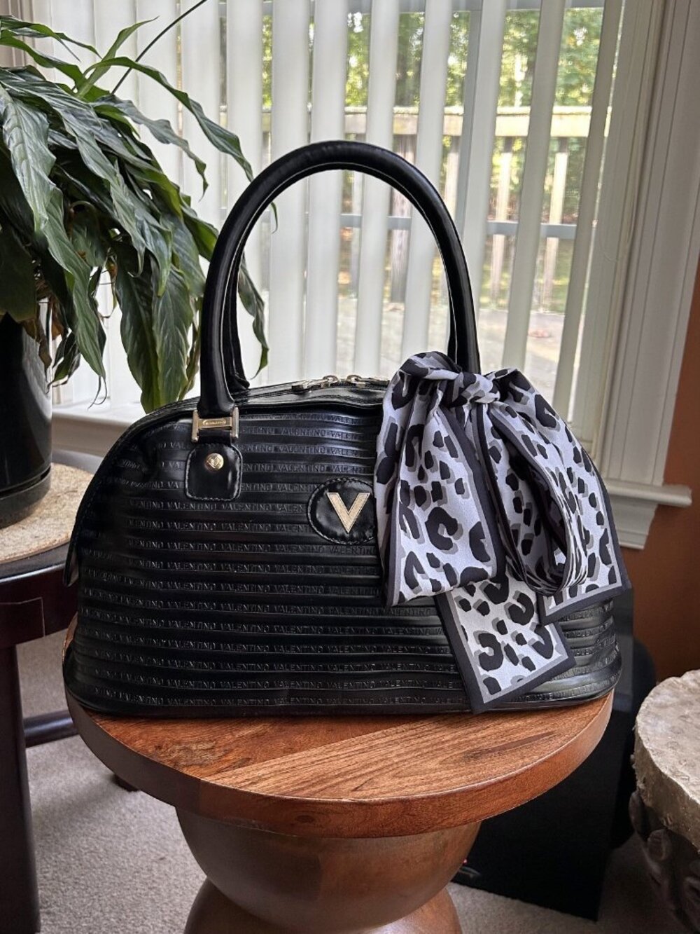 VALENTINO East West Embossed Dome Satchel Bag, Black